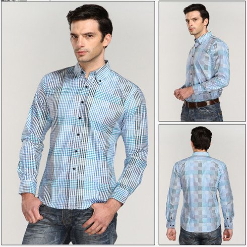 藍色小彩格襯衫