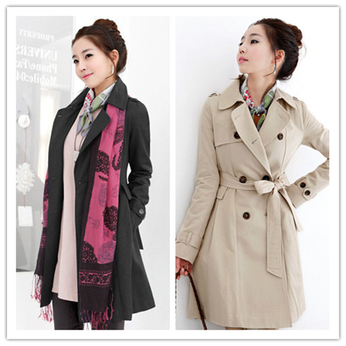 修身雙排扣女式風衣