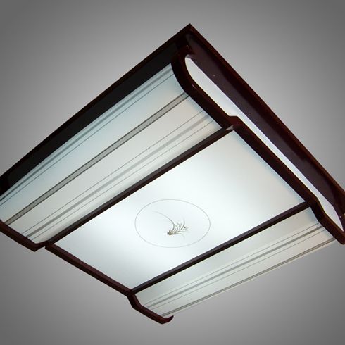 品位生活中式簡約絲印紅木羊皮吸頂燈