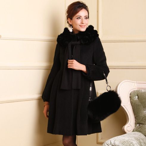 黑色長款毛呢外套