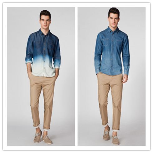 優品優男純棉男士牛仔藍色襯衫