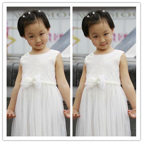 寶貝丫白色無袖連衣裙