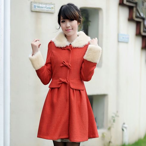 中長款泡泡袖翻領修身厚外套