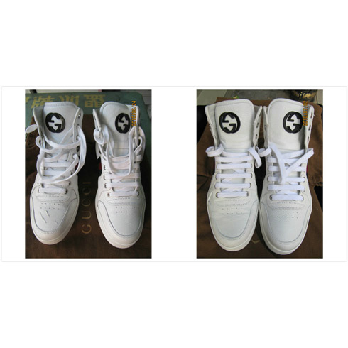 GUCCI休閑鞋 右腳前尖有劃傷 保養前后對比