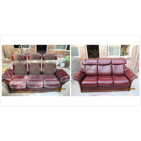 被水泡--三人座沙發--上光翻新前后對比