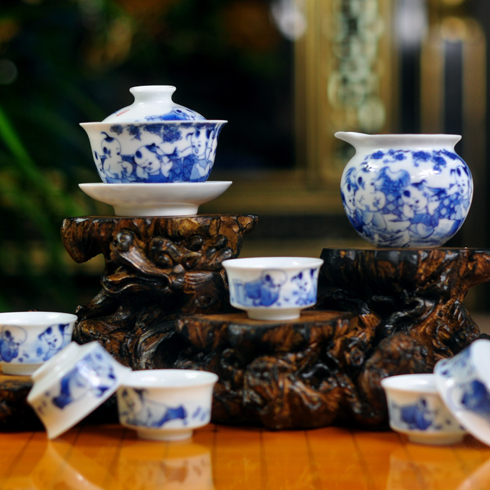 龍潤茶產品-8頭青花茶具嬰戲圖茶具