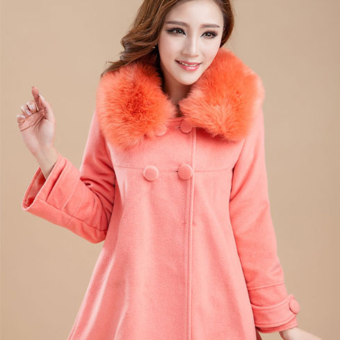 薇蓮女裝產品-薇蓮女裝暖色毛領呢子大衣