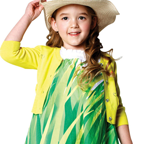 潮童天地童裝產品-黃綠間隔連衣裙