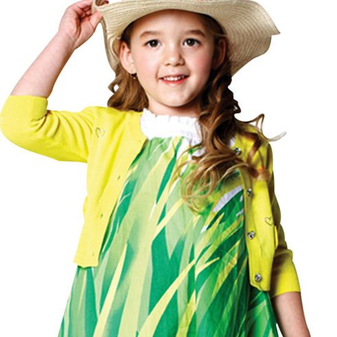 潮童天地童裝產品-黃綠間隔連衣裙