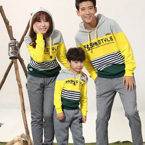 龍子印情侶親子裝產品-黃色灰色貧家條紋衛衣