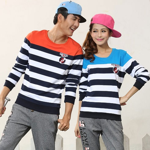 龍子印情侶親子裝產品-龍子印情侶裝寬條紋T恤