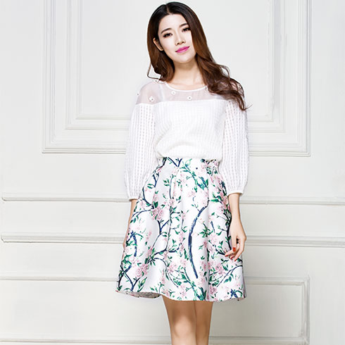 阿珍妮女裝產品-阿珍妮歐根紗高腰碎花裙