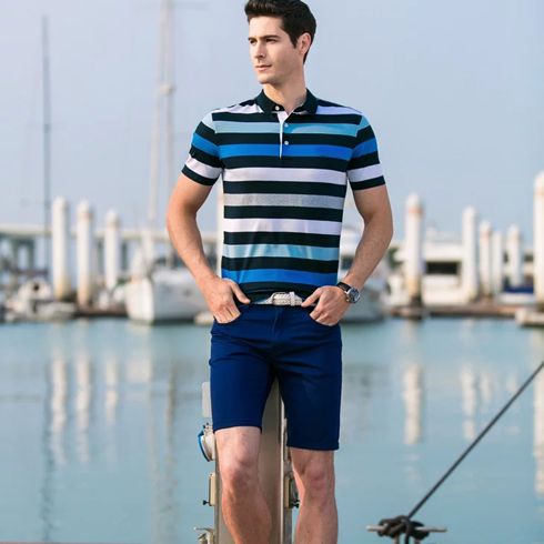 優品優男條紋立領T恤