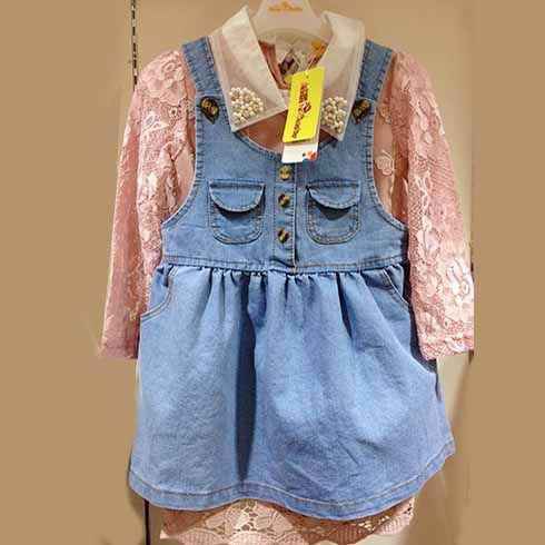 小嘴猴童裝-新款蕾絲牛仔裙