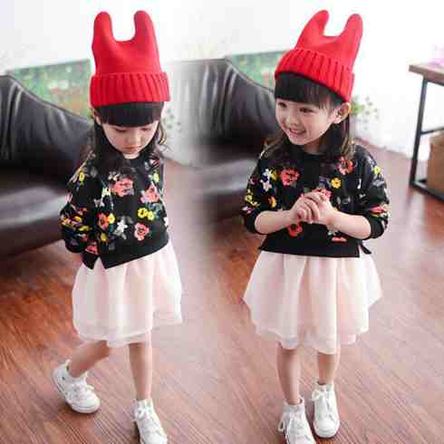 史嚕吡童裝-衛衣拼蕾絲裙