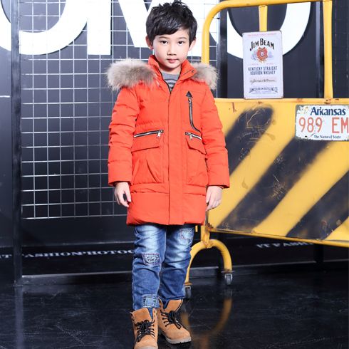 貝蕾爾-中長款英倫風男童桔色羽絨服外套
