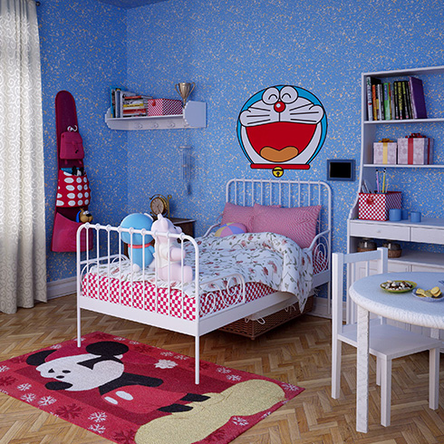 科溫士水性彩色顆粒漆-哆啦a夢墻體裝修效果圖