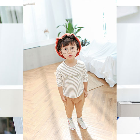 小鹿親親童裝-圓領條紋衛衣