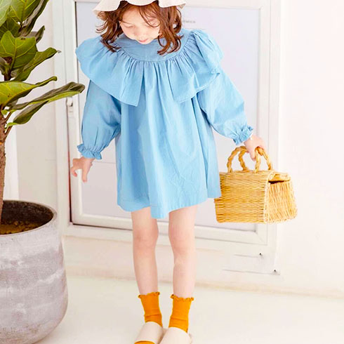 小黃麥童裝-大荷葉領娃娃連衣裙