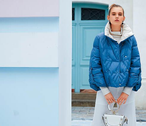 Ei.依衣女裝-高領藍色羽絨服